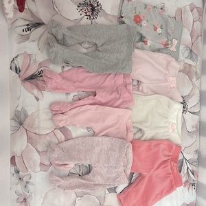 newborn girls pants. 4 fleece/ 4 footies